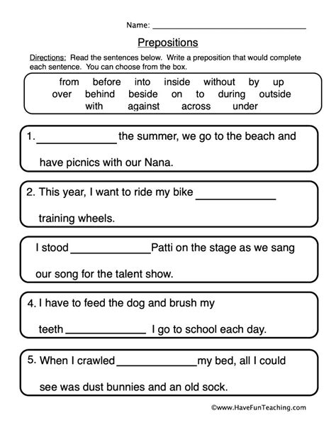 Preposition Worksheets 5th Grade Preposition Worksheet 5th Grade - Preposition Worksheet 5th Grade