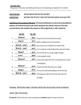 Prepositional Phrase Answer Key