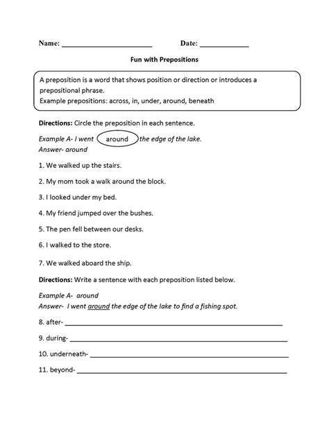 Prepositional Phrase Worksheets Parts Of A Sentence Preposition Practice Worksheet 5th Grade - Preposition Practice Worksheet 5th Grade
