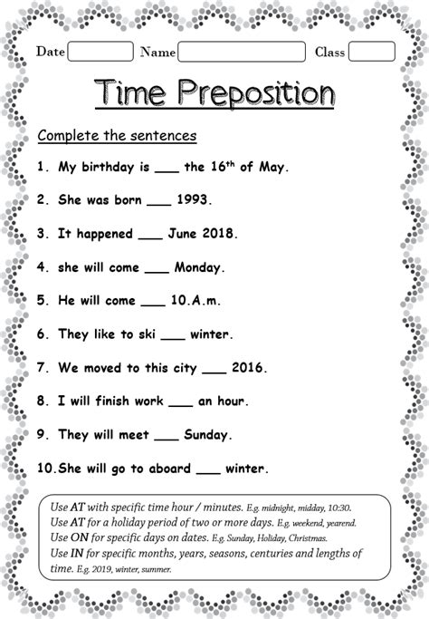  Prepositions Of Time Worksheet - Prepositions Of Time Worksheet