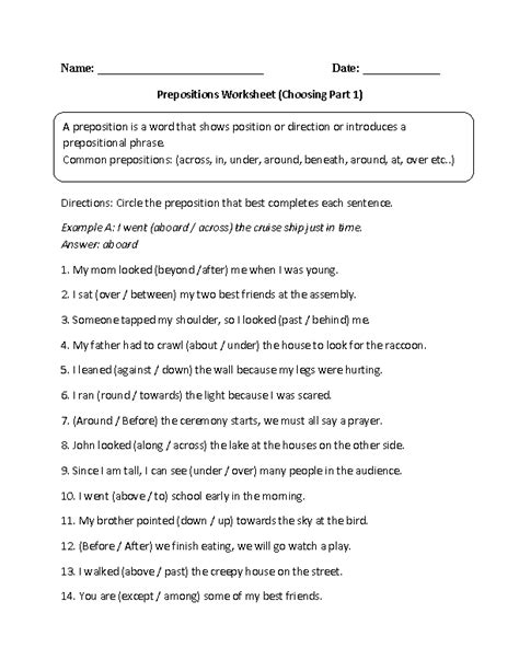 Prepositions Worksheet High School   Prepositions Worksheet For Classes 9 And 10 Ncert - Prepositions Worksheet High School