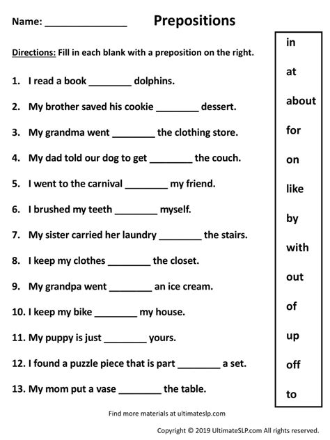 Prepositions Worksheets With Answers Free Pdf Worksheet On Prepositions - Worksheet On Prepositions