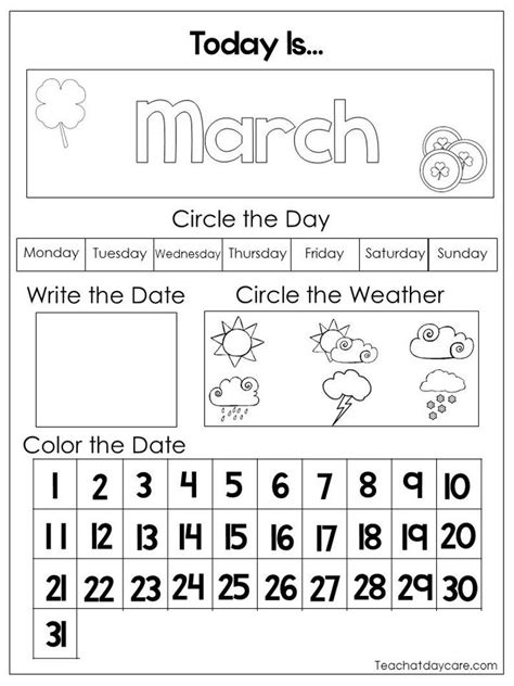 Preschool And Kindergarten Calendar Activities And Printables Calender Worksheet For Pre Kindergarten - Calender Worksheet For Pre Kindergarten
