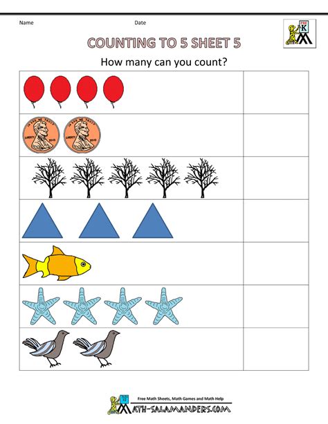 Preschool Counting Worksheets Counting To 5 Math Salamanders 1 5 Worksheet Preschool - 1-5 Worksheet Preschool