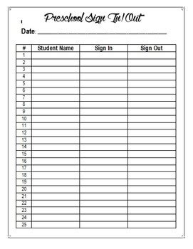 Preschool Sign In And Out Ideas Ccei A Preschool Sign In Sheet - Preschool Sign In Sheet