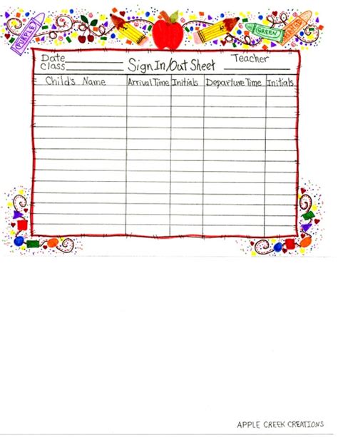 Preschool Sign In Out Sheet By Rickishia Coleby Preschool Sign In Sheet - Preschool Sign In Sheet