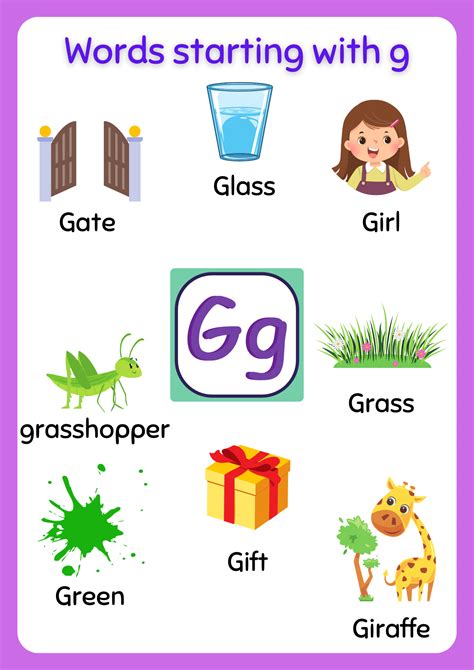 Preschool Words That Start With G Flashcards And G For Words For Kids - G For Words For Kids