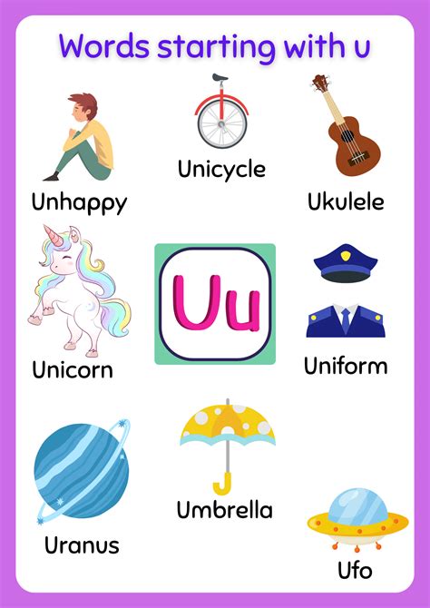 Preschool Words That Start With U U Flashcards School Words That Start With U - School Words That Start With U