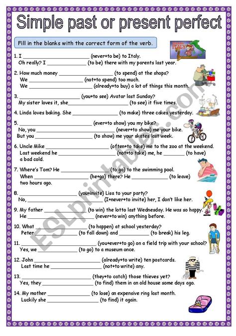 present and past perfect exercises