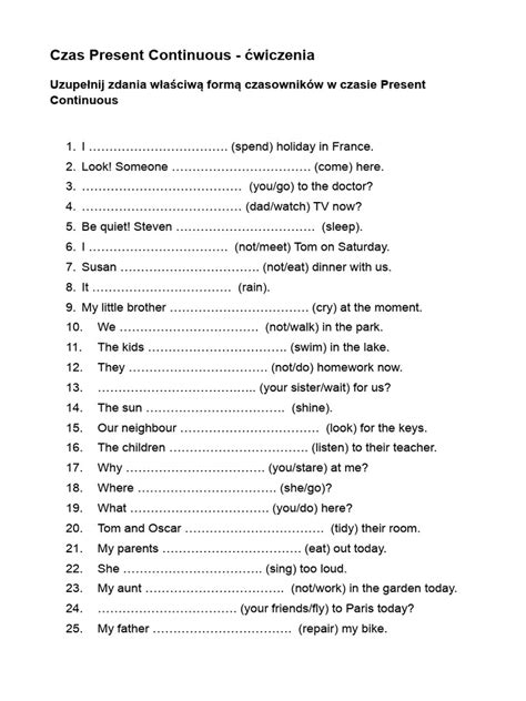 Present Continuous Cwiczenia
