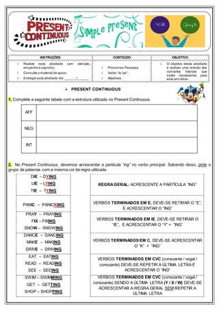 Present Continuous Exercícios
