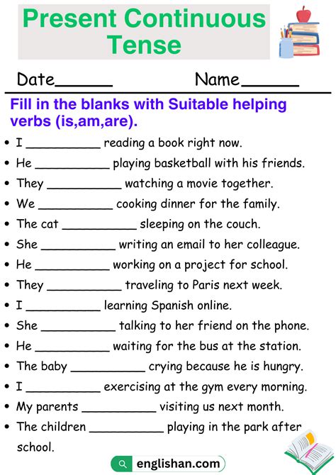 Present Continuous Tense Worksheet For Class 4