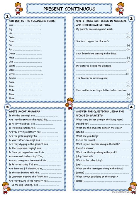 present continuous worksheets esl