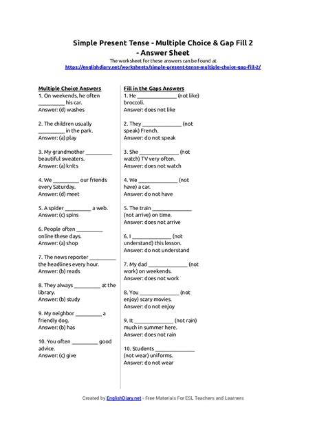 present past tense multiple choice quiz