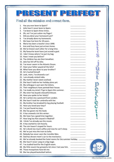 Present Perfect Find And Correct M English Esl The Perfect Paragraph Worksheet Answers - The Perfect Paragraph Worksheet Answers