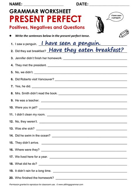 Present Perfect Worksheets English Exercises Esl Perfect Tense Worksheet - Perfect Tense Worksheet