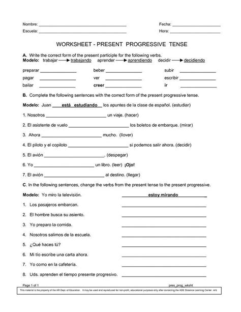 Present Progressive Spanish Worksheet Answers Worksheet Present Progressive Tense Answer Key - Worksheet Present Progressive Tense Answer Key