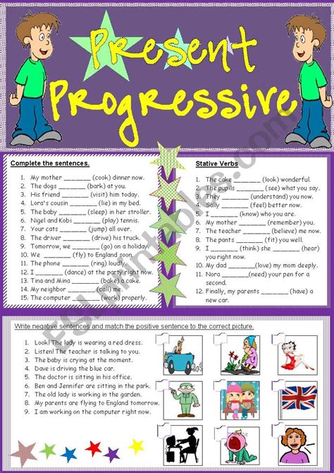 Present Progressive Worksheets Esl Printables Present Progressive Tense Worksheet - Present Progressive Tense Worksheet