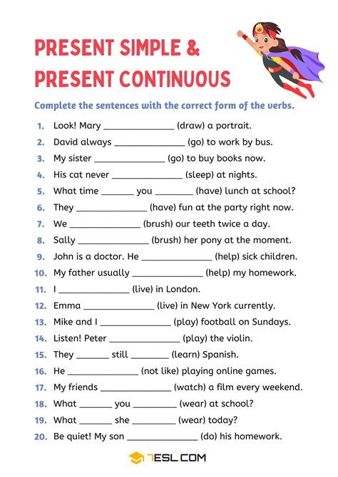 Present Simple And Continuous Exercises