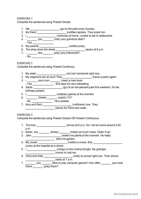 Present Simple And Continuous Test