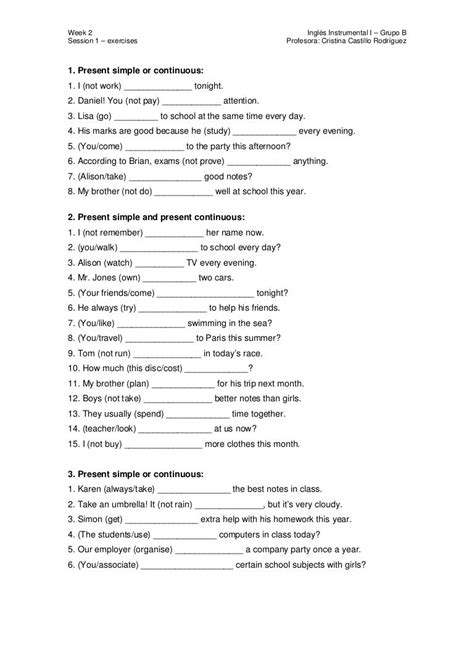 Present Simple Present Continuous Exercises Pdf