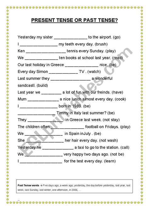 Present To Past Tense Worksheets 99worksheets Present Tense Verb Worksheet - Present Tense Verb Worksheet