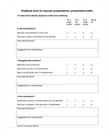 presentation feedback form templates word