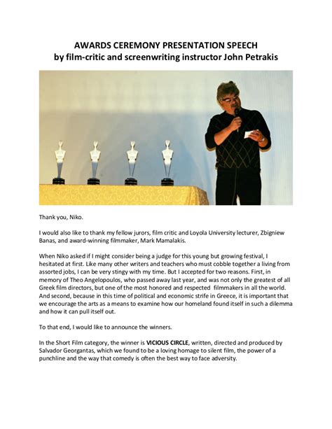 Presenting Award Speech Example