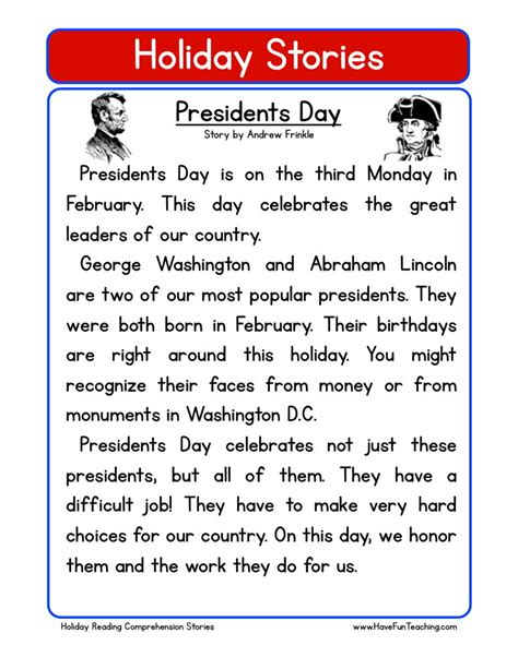 Presidents Day Holidays Reading Comprehension Passages K 2 Presidents Day Reading Comprehension Worksheet - Presidents Day Reading Comprehension Worksheet