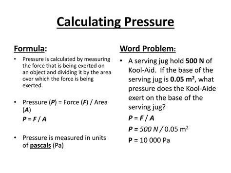 Pressure Calculations Teaching Resources Calculating Pressure Worksheet - Calculating Pressure Worksheet