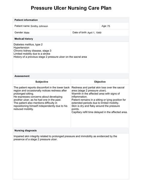 Pressure Ulcer Soap Notes Example