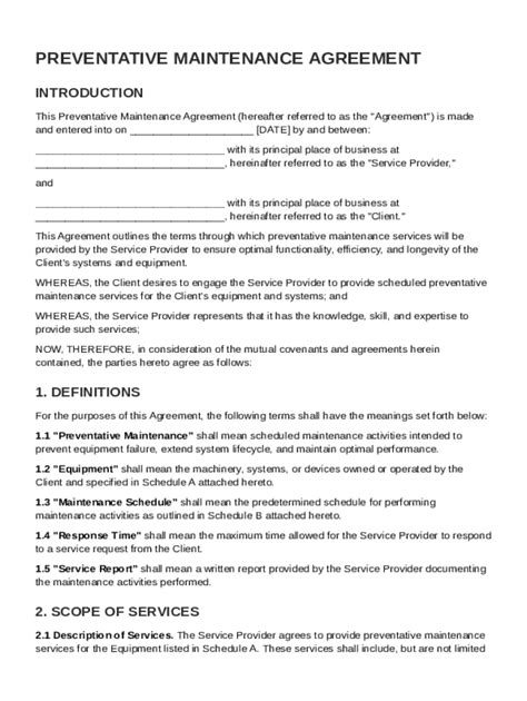 preventative maintenance agreement no