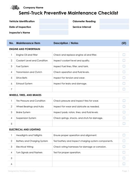 preventative maintenance checklist for tractor trailers