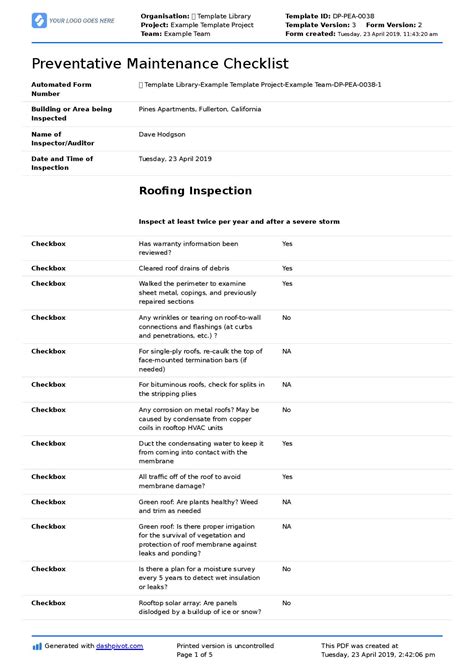 Preventive Maintenance Audit Checklist