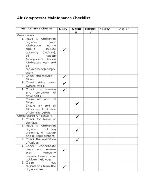 preventive maintenance checklist air compressor