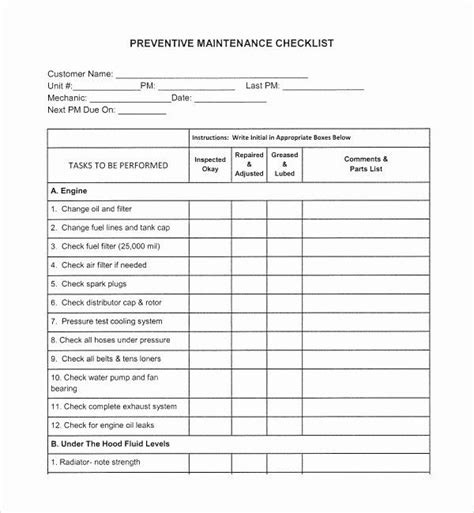 preventive maintenance checklist template 41+ Checklist Templates
