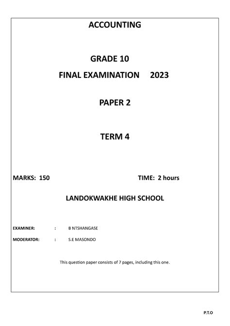 Previous Paper Final Examination Grade 11 Caps