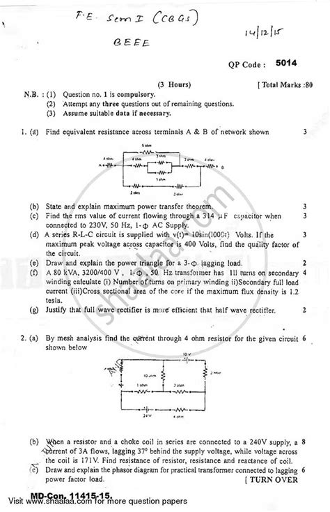 Download Previous Question Papers Basic Electrical First Semester 