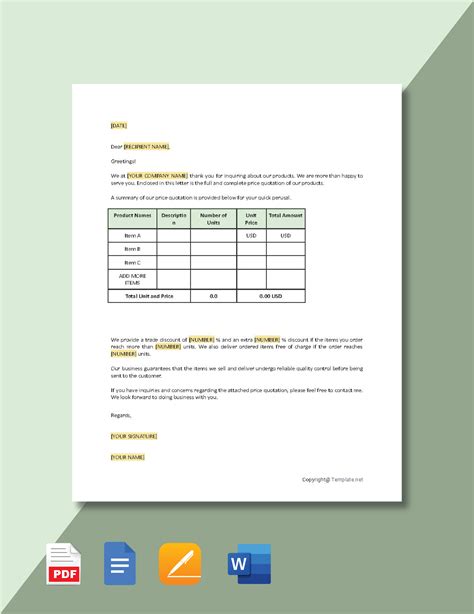 price quote letter sample for auto services