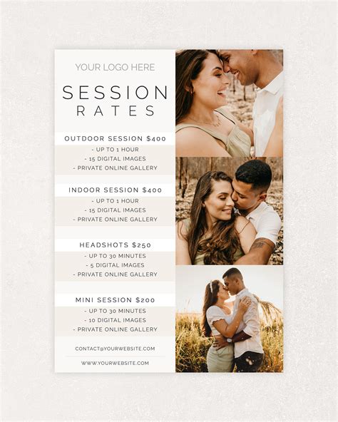 Pricing List Template Photography