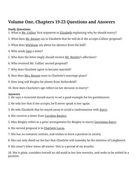 Full Download Pride And Prejudice Questions Answers By Chapter 