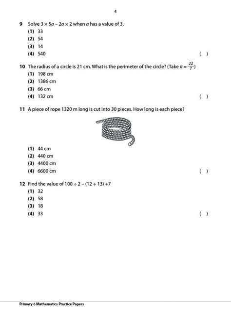 Primary 6 Maths Test Papers