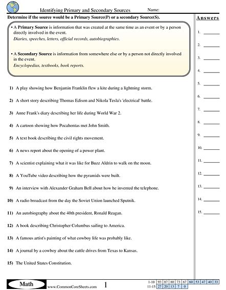 Primary And Secondary Sources Worksheets Common Core Sheets Primary Secondary Sources Worksheet - Primary Secondary Sources Worksheet