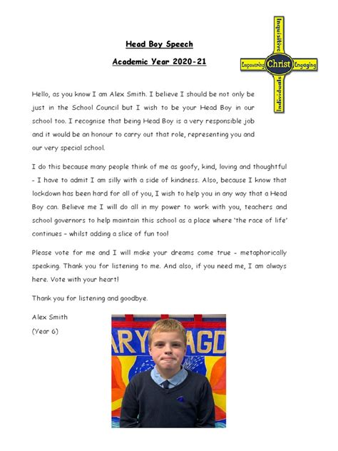 primary school head boy speeches