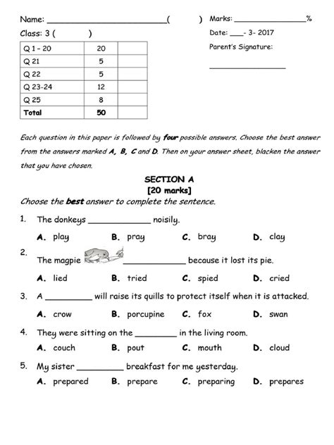 Primary School Standard 3 Test Papers Mauritius
