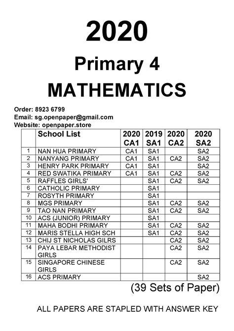 Download Primary 4 Maths Exam Papers 