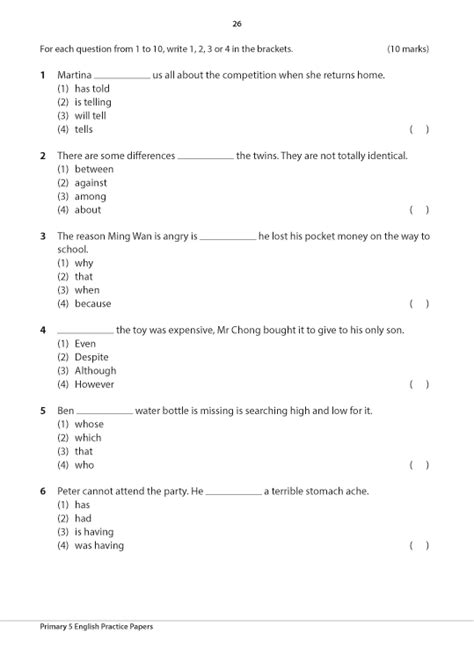 Read Online Primary 5 English Test Papers 