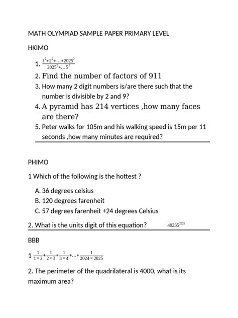 Read Primary Math Olympiad Sample Papers 