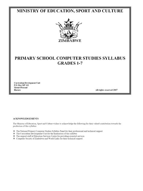 Download Primary School Computer Studies Syllabus 