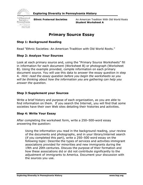 Read Online Primary Source Paper Sample 